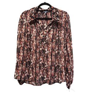 Democracy NEW Womens Snake Print Sheer Long-Sleeve Blouse 2X Brown & Black